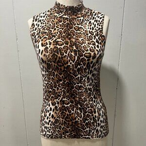 White House Black Market Leopard Print Mock Neck Sleeveless Top – XS